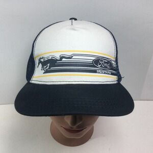 Ford Mustang Hat Blue White Logo Mesh SnapBack Baseball Trucker Cap